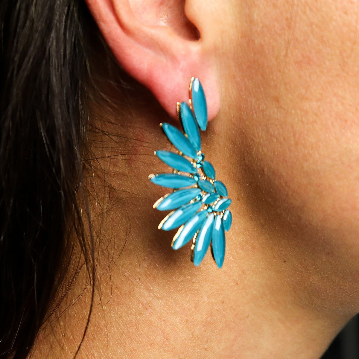 Teal Green - Vintage Glass - Angel Wings - Earrings