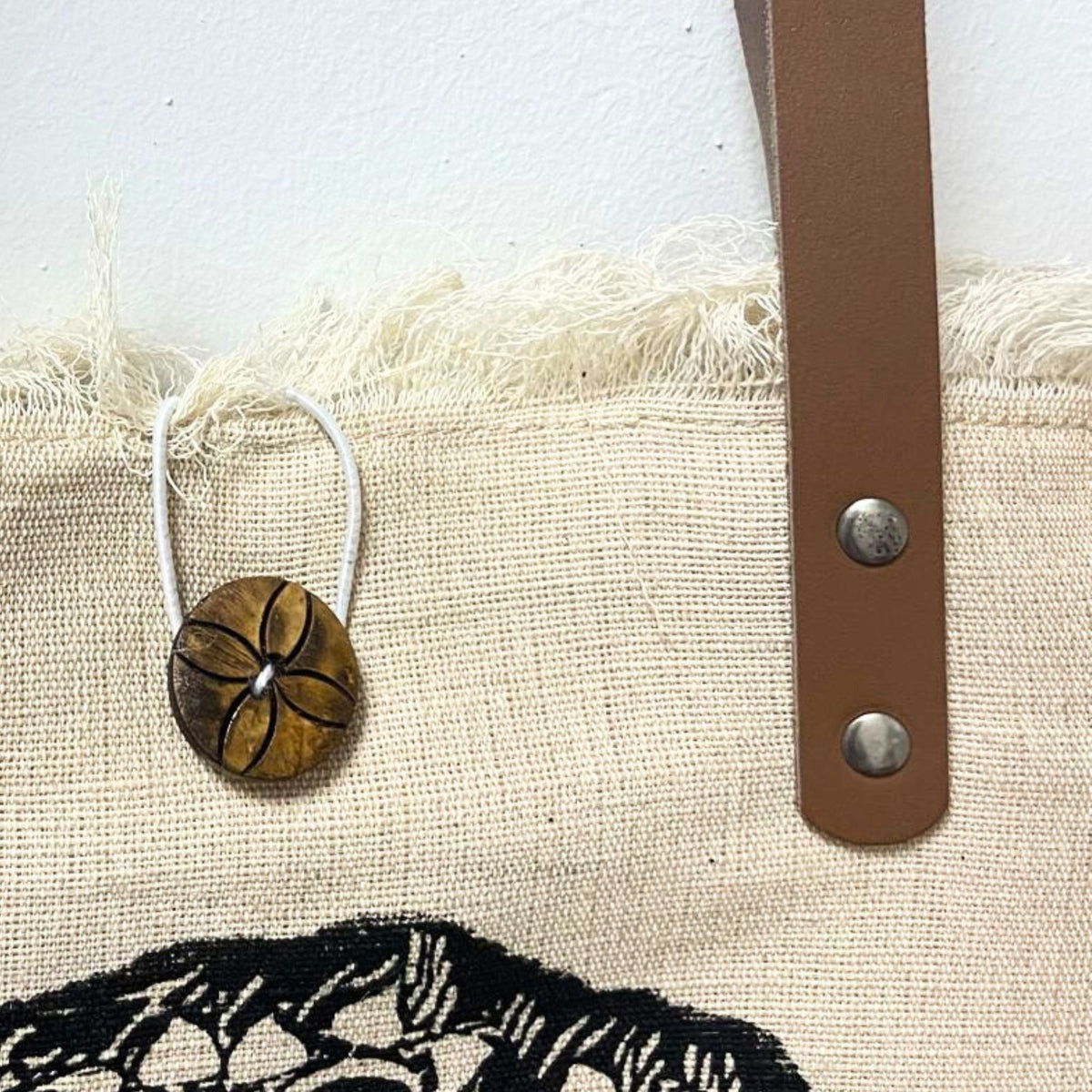 Natural Tote Bag Leather Handle - Flower of Life