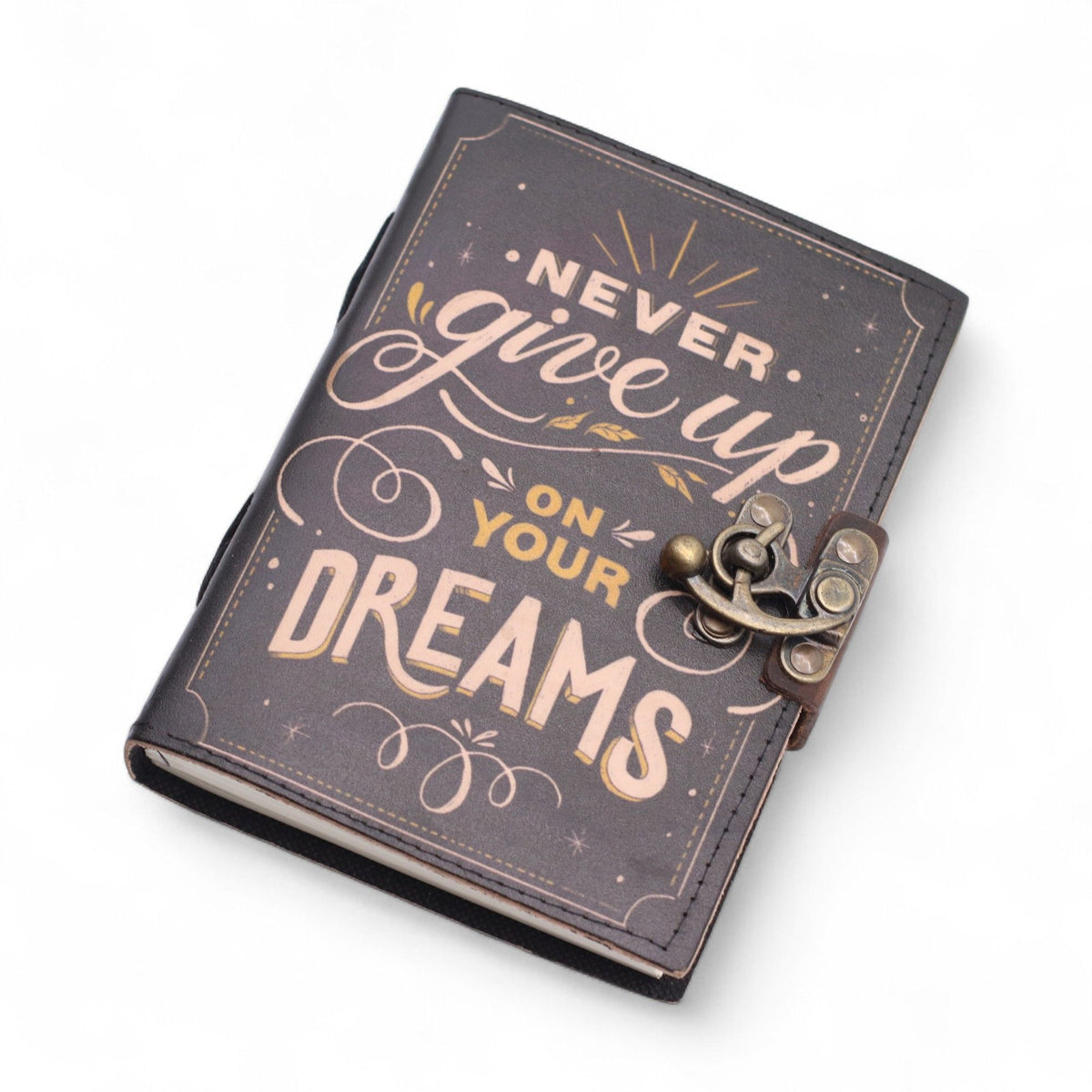 Leather Printed Notebook – Never Give Up On Your Dreams -  17.8×12.7 cm