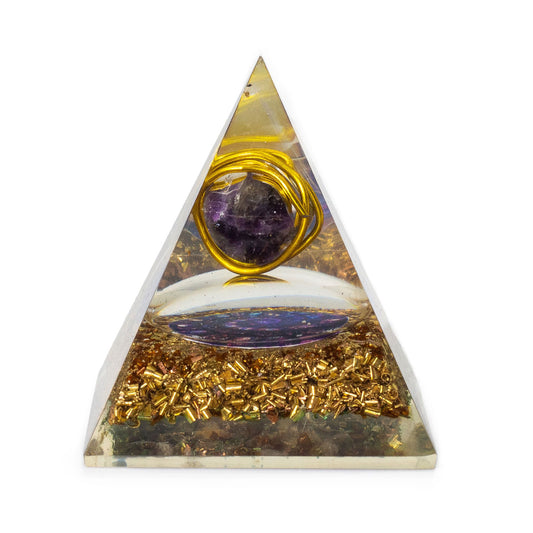 Med Organite Pryamids 7x6cm - Wrapped Amythist - Copper Chips