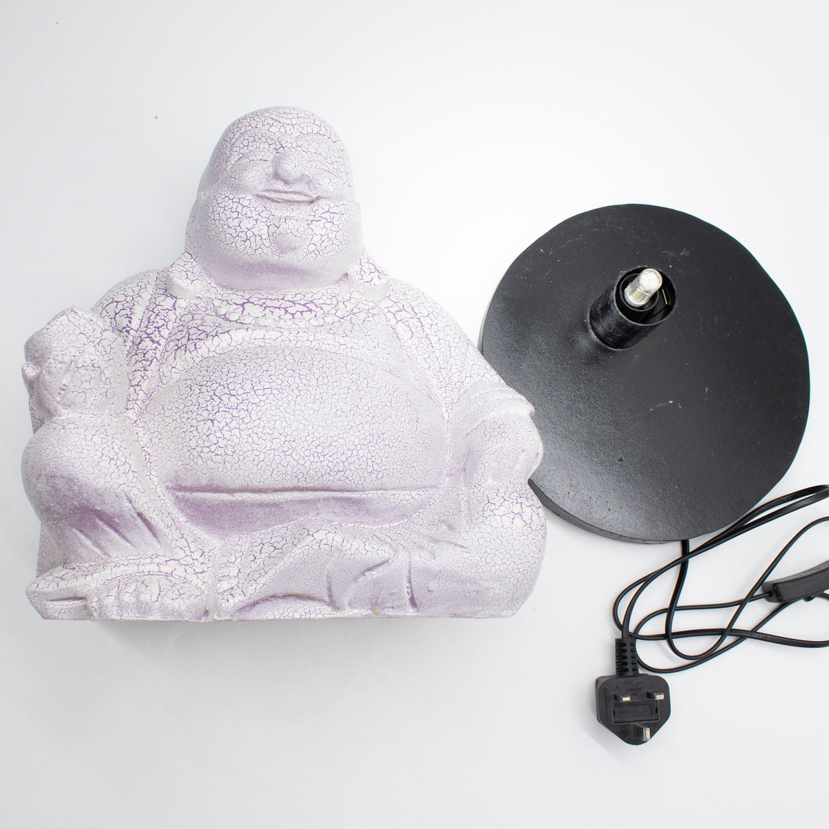 Laughing Buddha Lamp Lavender Crackle - Round Stand