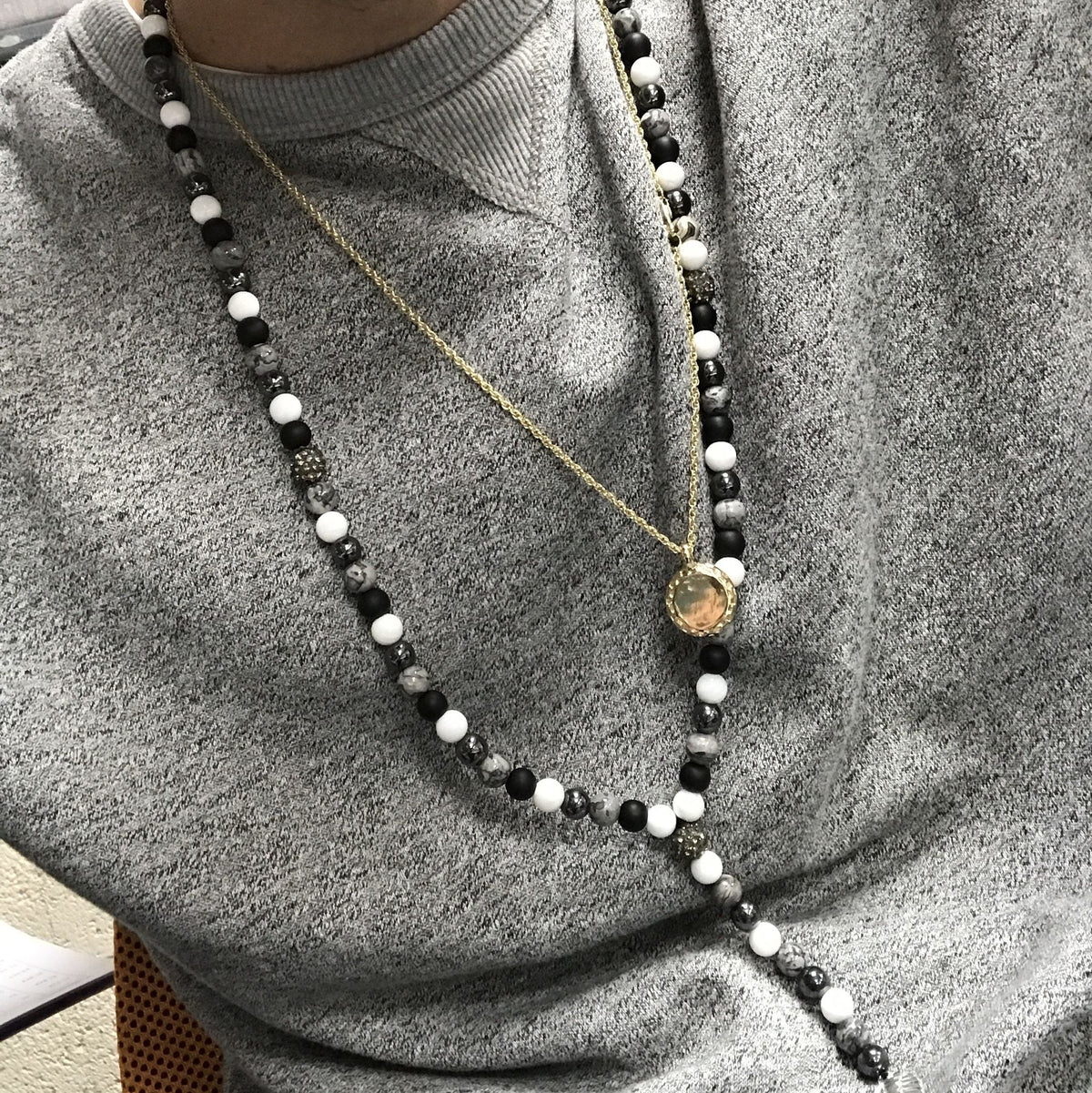 Hamsa / Pink & Black - Gemstone Necklace