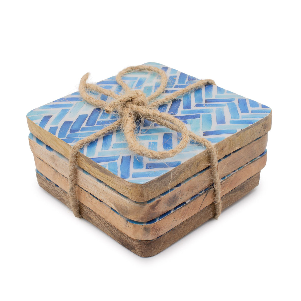 Set of 4 Square Coasters -  Blue Stripes