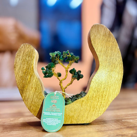 Gemstone Tree Garden - Mango Wood Open Ring - Green Aventurine - 60 chipstones