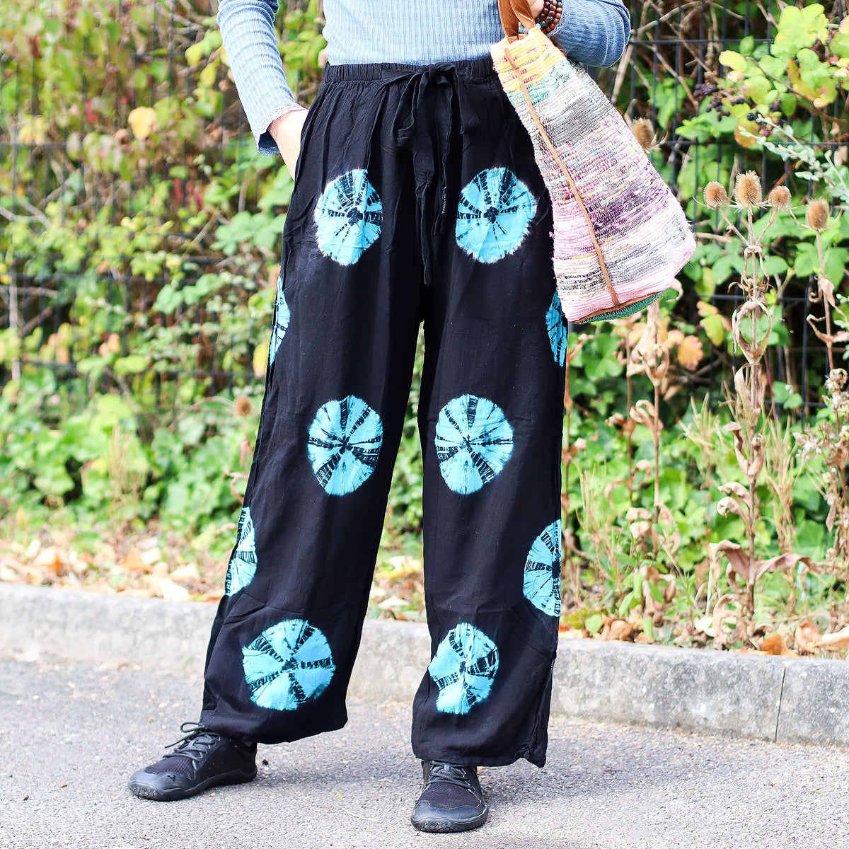 Japanese Style Lounge Pants - Black & Blue - L