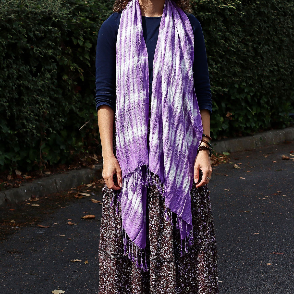 Boho Java Art Stole/Scarf - Lavender Stripes & Motiff - 62x200cm