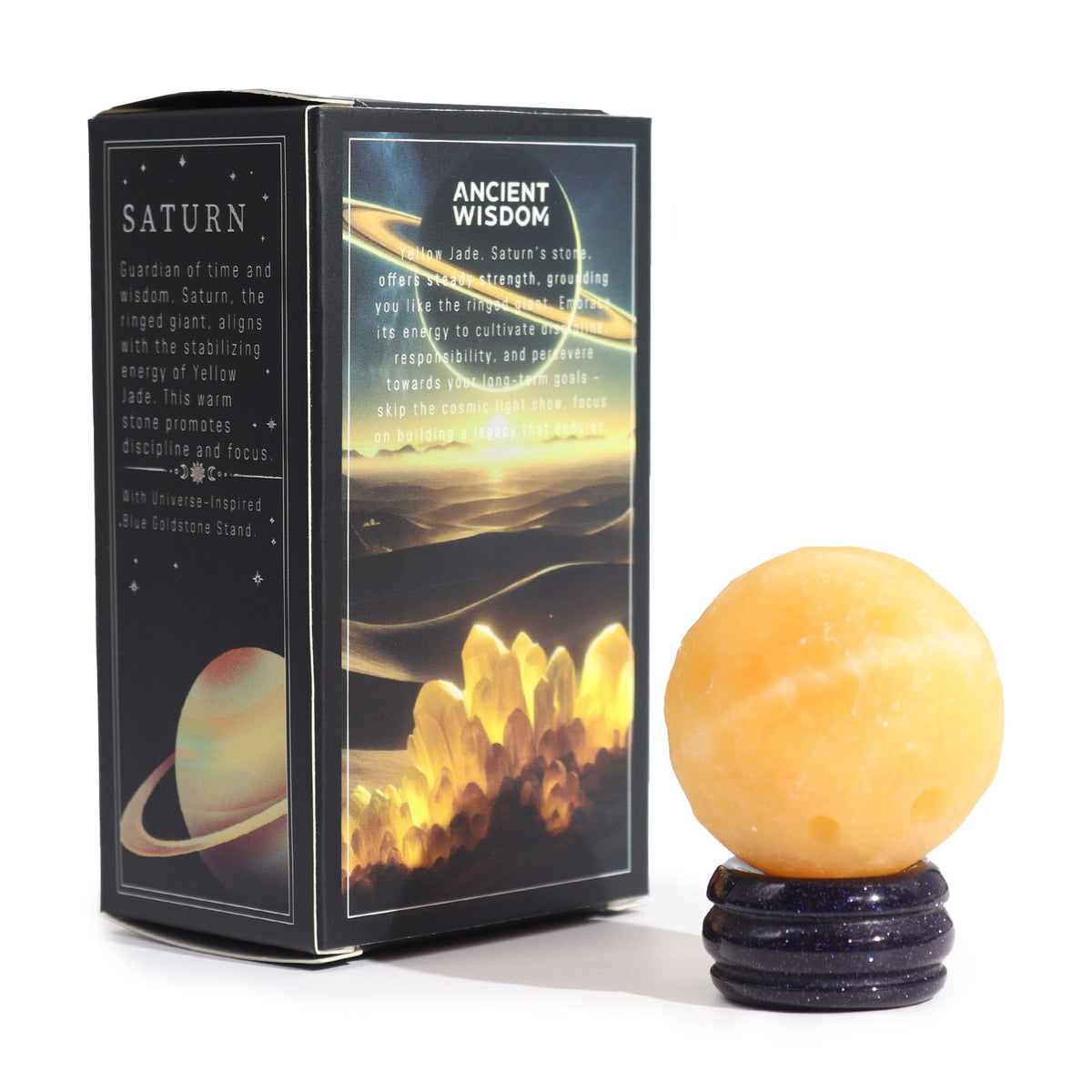 Yellow Jade Planet on a Sola Goldstone Stand (SATURN)