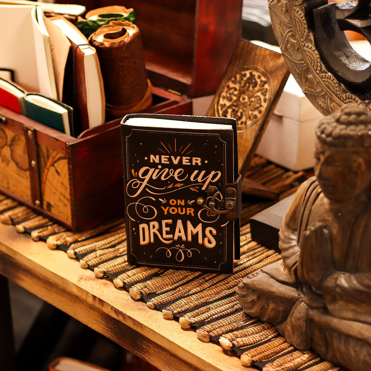 Leather Printed Notebook – Never Give Up On Your Dreams -  17.8×12.7 cm