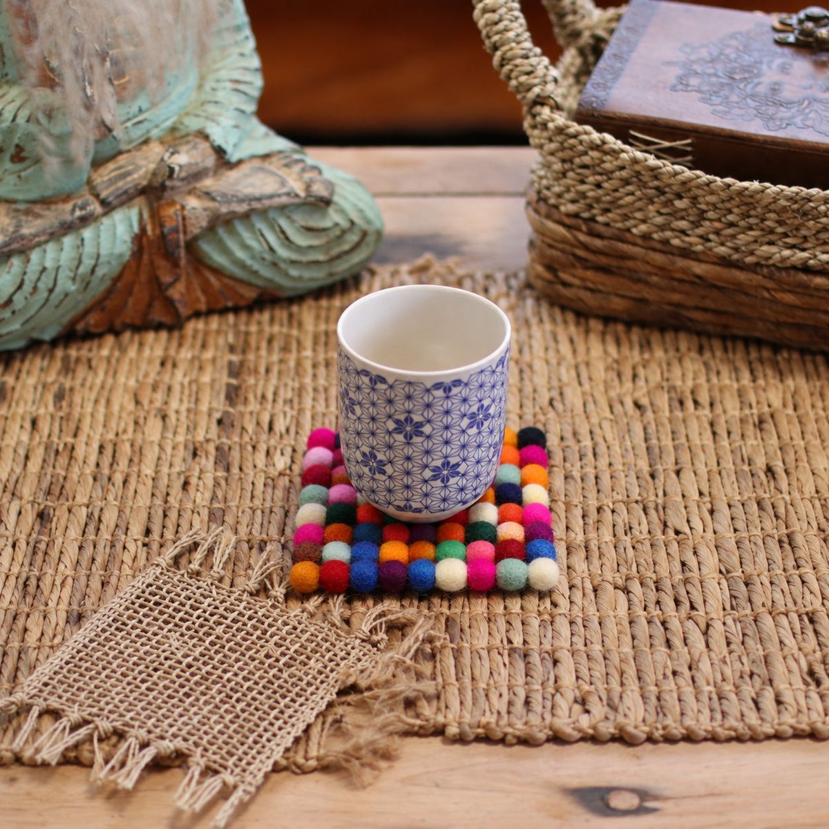 Felt Ball Square Coasters - Multi Grey colour (set of 4)