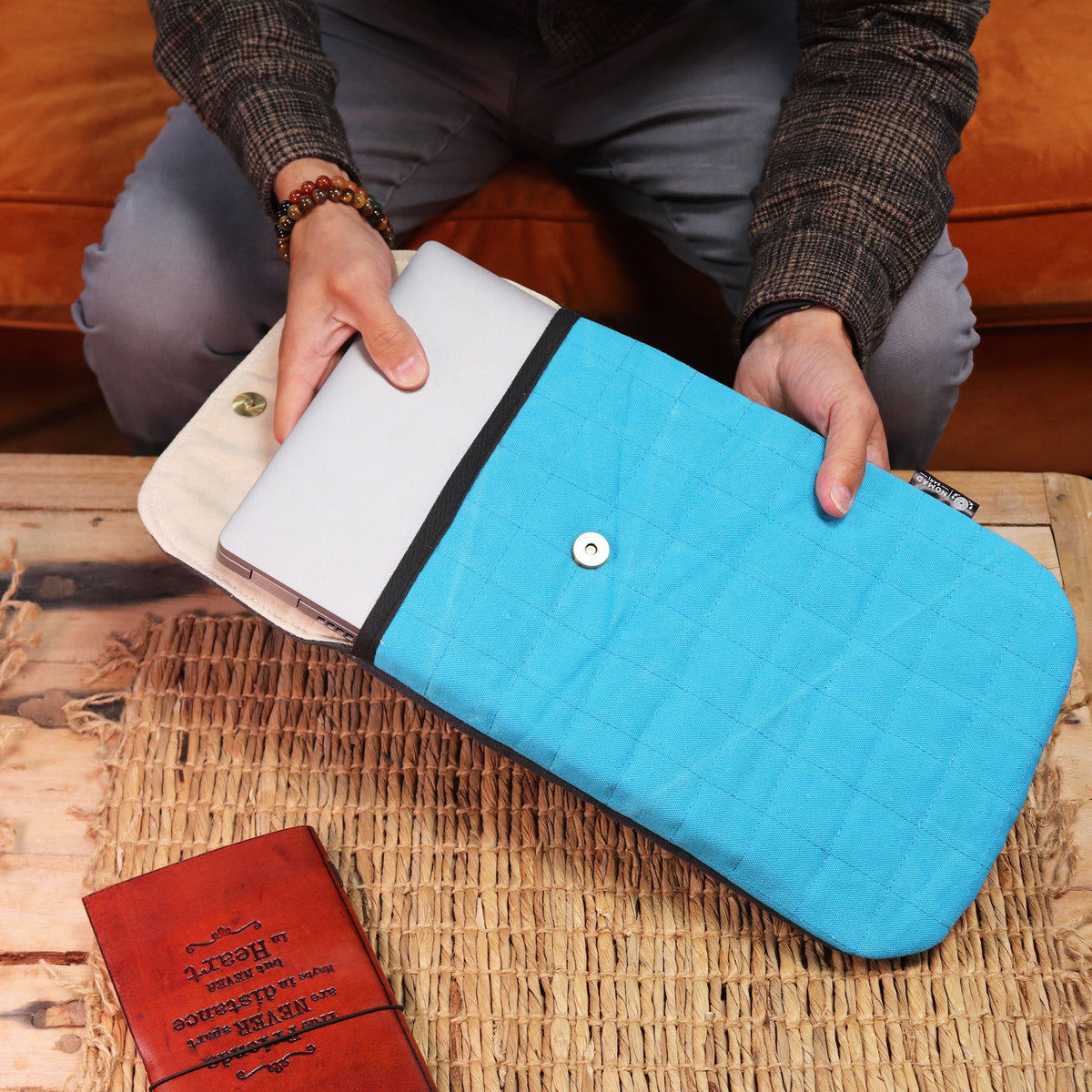 13 inch Laptop Padded Pouch - Crazy Yellow - 14oz Stonewash