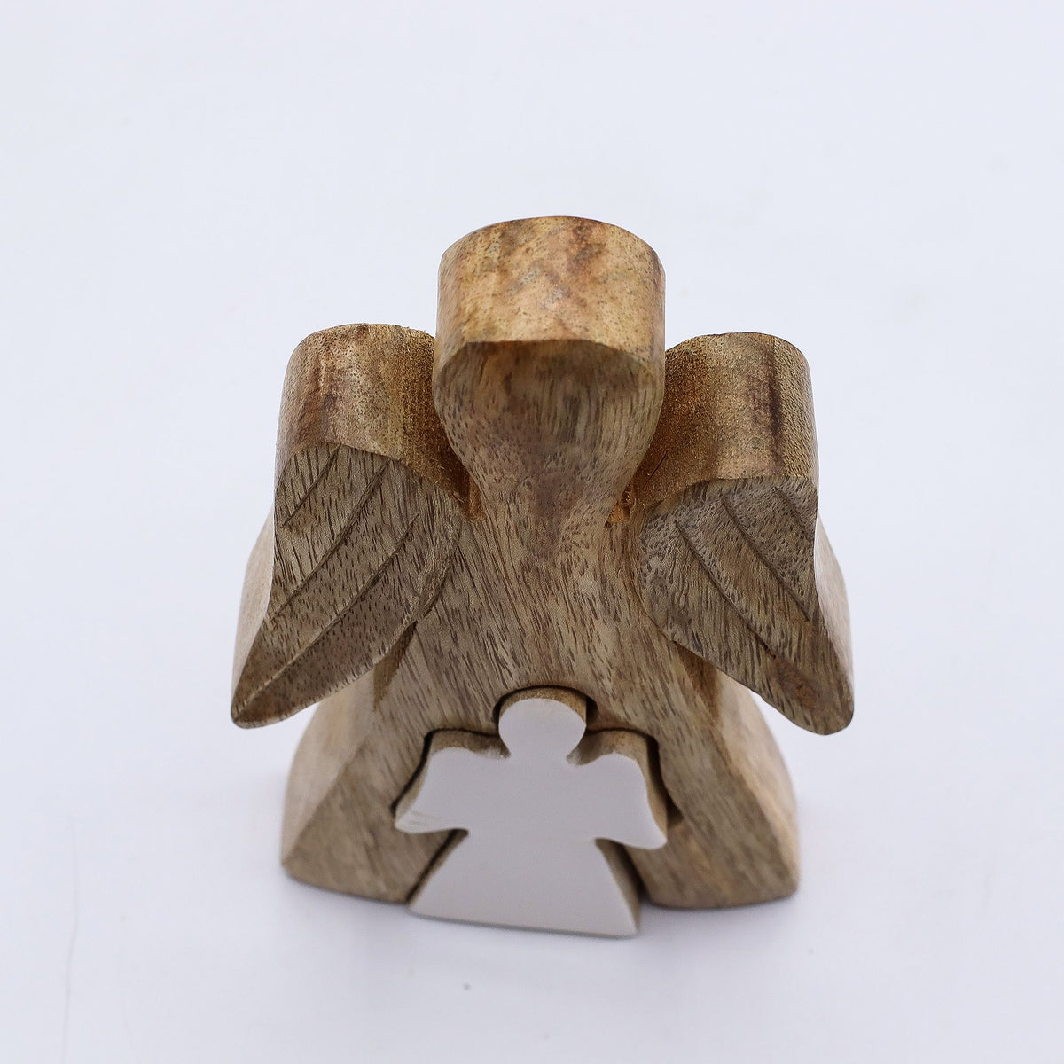 Mango Wood Angel in Angel - White Enamel