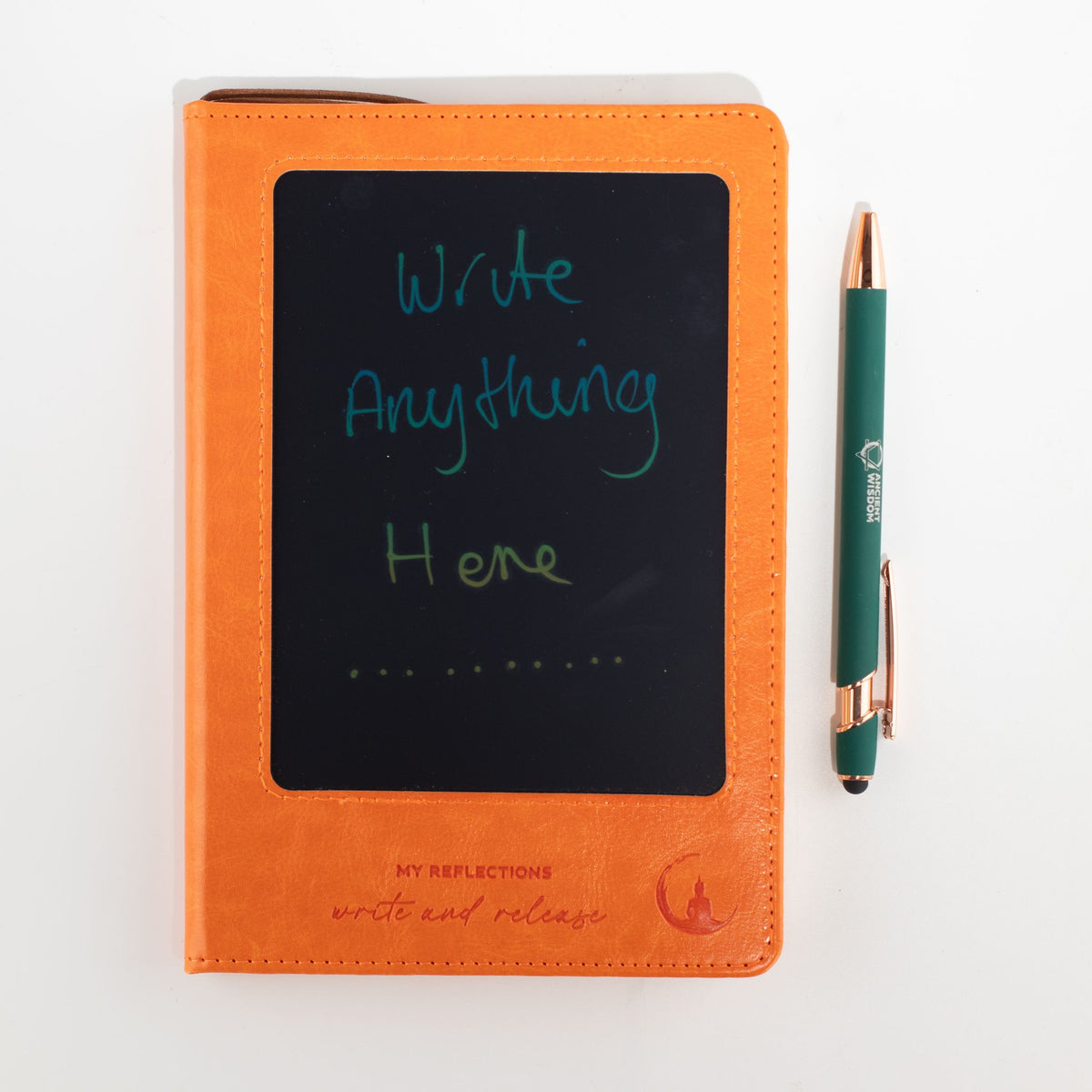 A5 Intention Note Book - LCD Wipe Screen - Orange Leather Effect - 80 Leafs