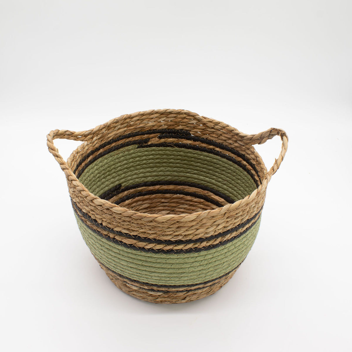 Cotton & Seagrass Large Baskets - Natural Black & Green- Set of 3