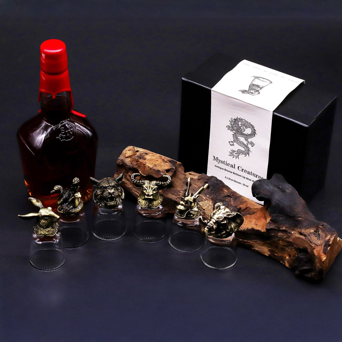 Gift Set of 6 Shot Glasses (50ml) - Mystical Creatures - Antique Bronze