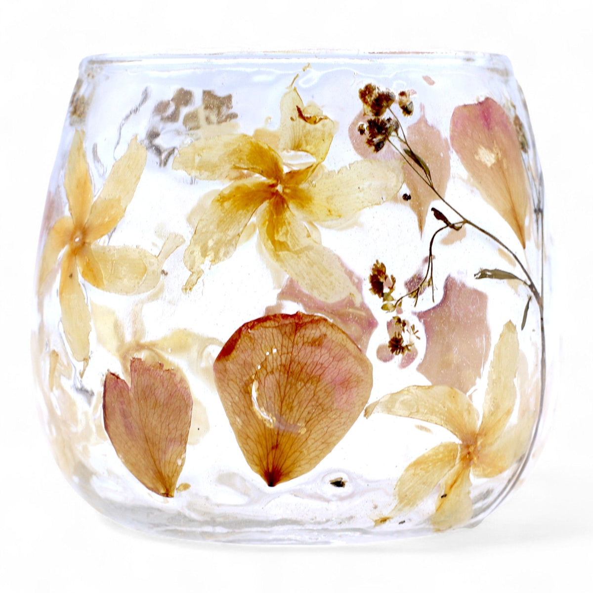 Natural Floral Glass - Straight Candle Holder - Rosa - (8x8cm)