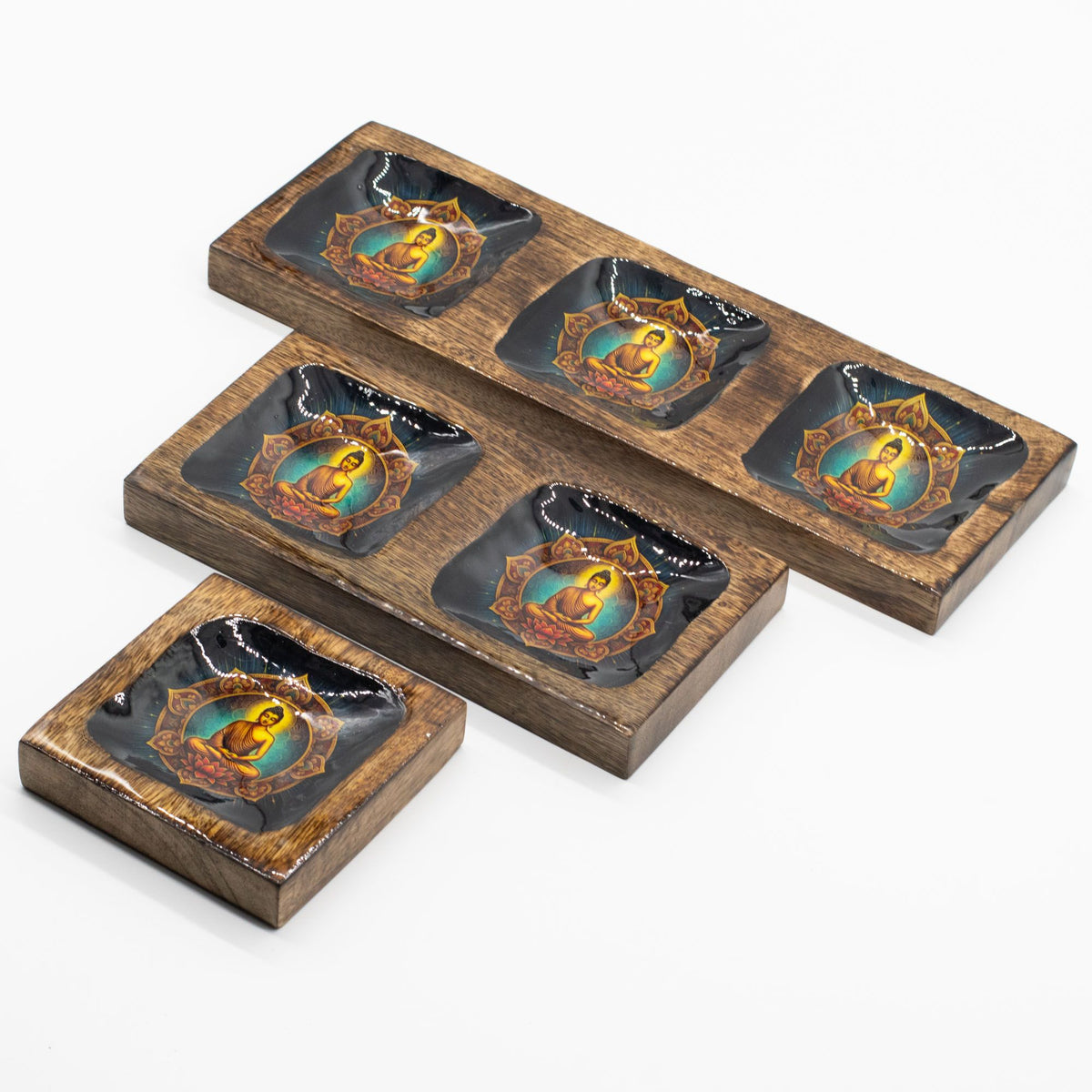 Lrg Enamelled Mango Tray Set - Buddha