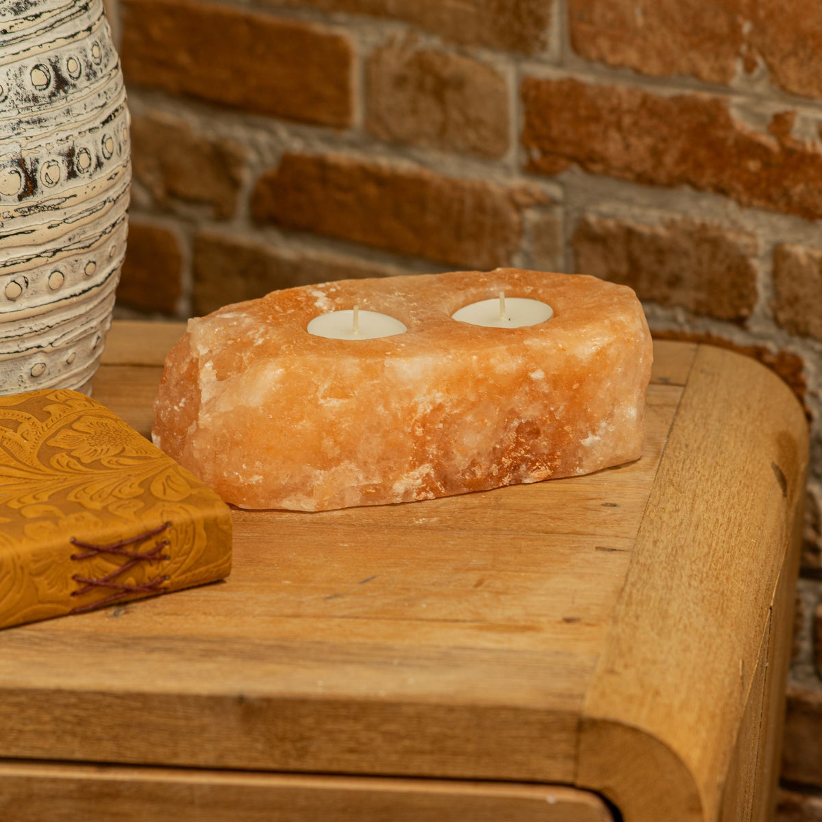 Natural Salt Candle Holder - 2 holes
