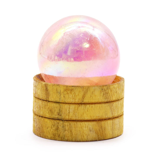 Gemstone Sphere 40mm - Rose Quartz Titanium Aura with Stand