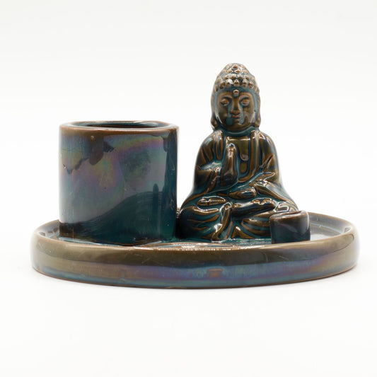 Multi Purpose Buddha Incense Plate - Ceramic Blue