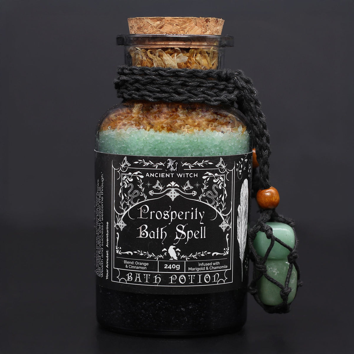 Ancient Witch Bath Spell Potion & Aventurine Crystal Amulet - Prosperity