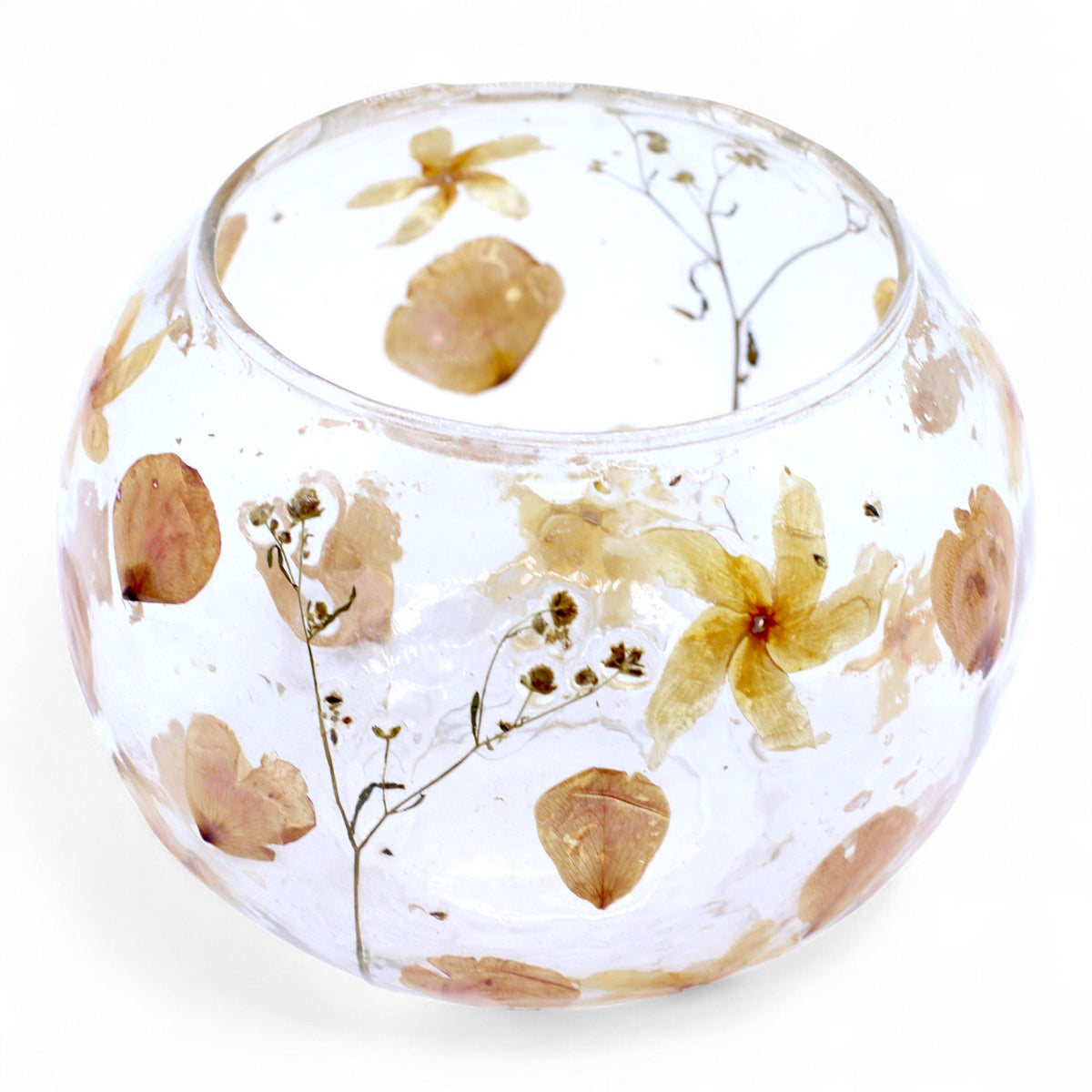 Natural Floral Glass - Large Bowl Candle Holder - Rosa - (12x13cm)