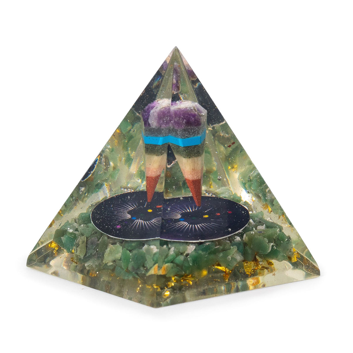 Med Organite Pryamids 7x6cm - Pendulum - Green Adventurine Chips