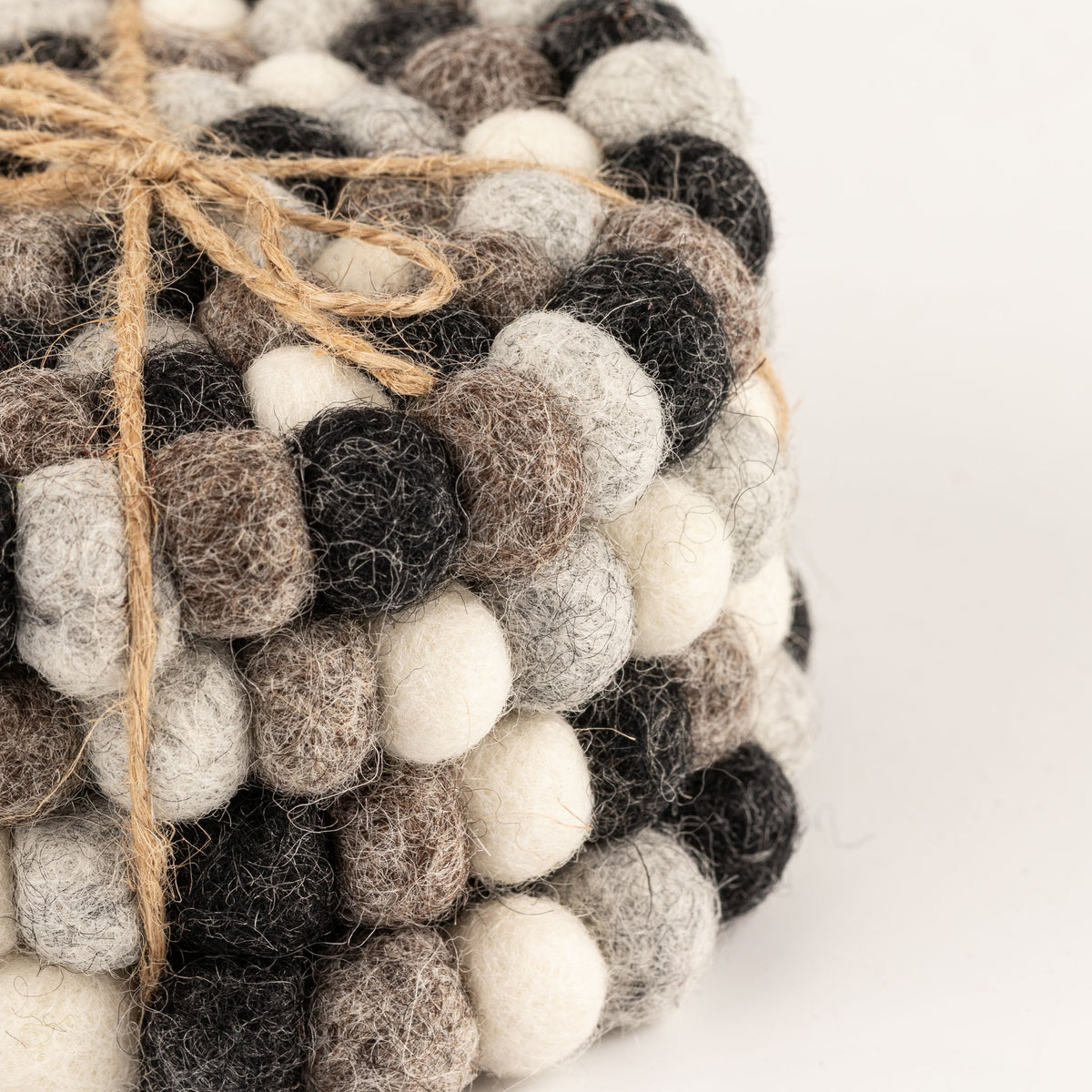 Felt Ball Round Coasters - Multi Grey colour (set of 4)