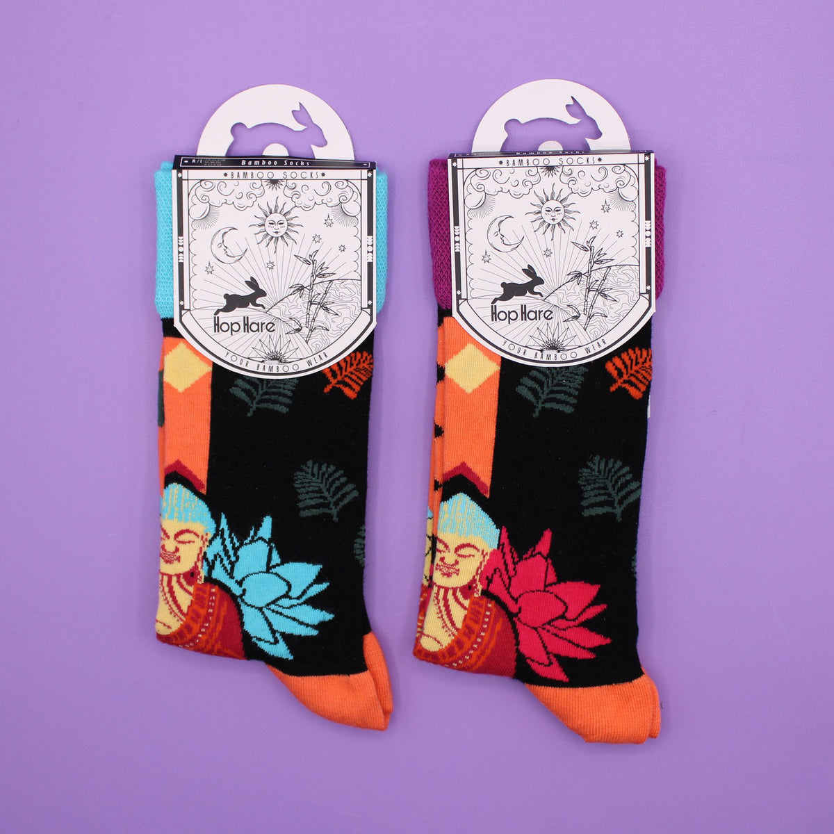Hop Hare Bamboo Socks S/M - Blue Buddha & Lotus 