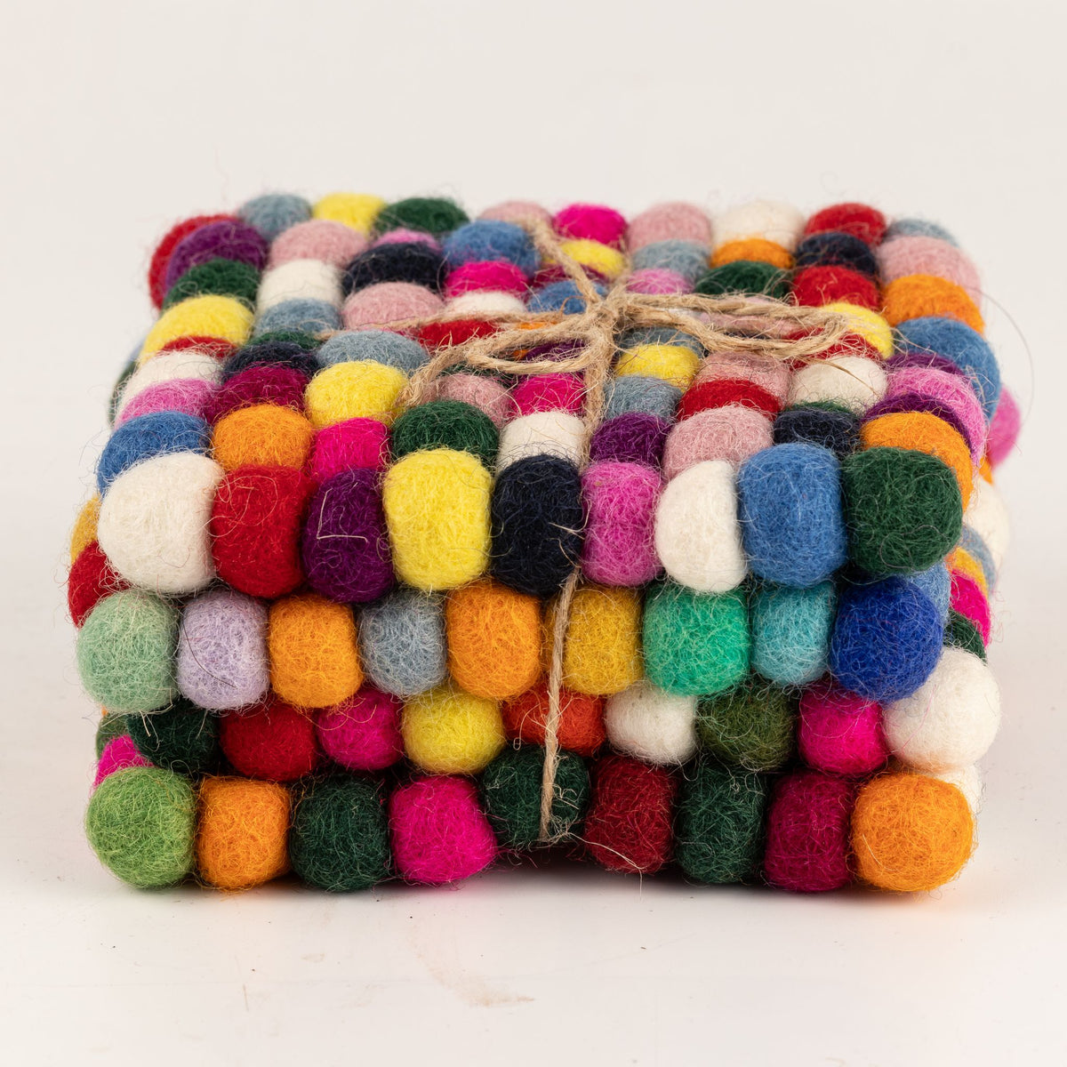 Felt Ball Square Coasters - Multi Grey colour (set of 4)