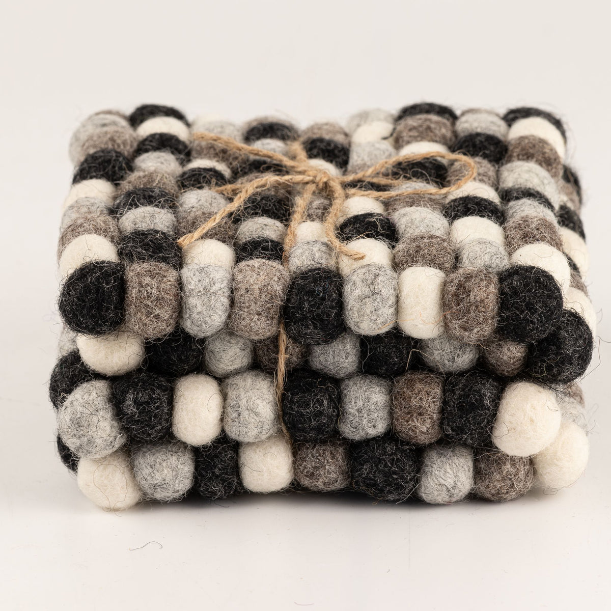 Felt Ball Square Coasters - Multi Grey colour (set of 4)