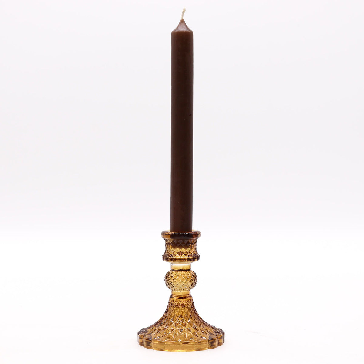 Vintage Dinner Candle Holder - Antique Amber
