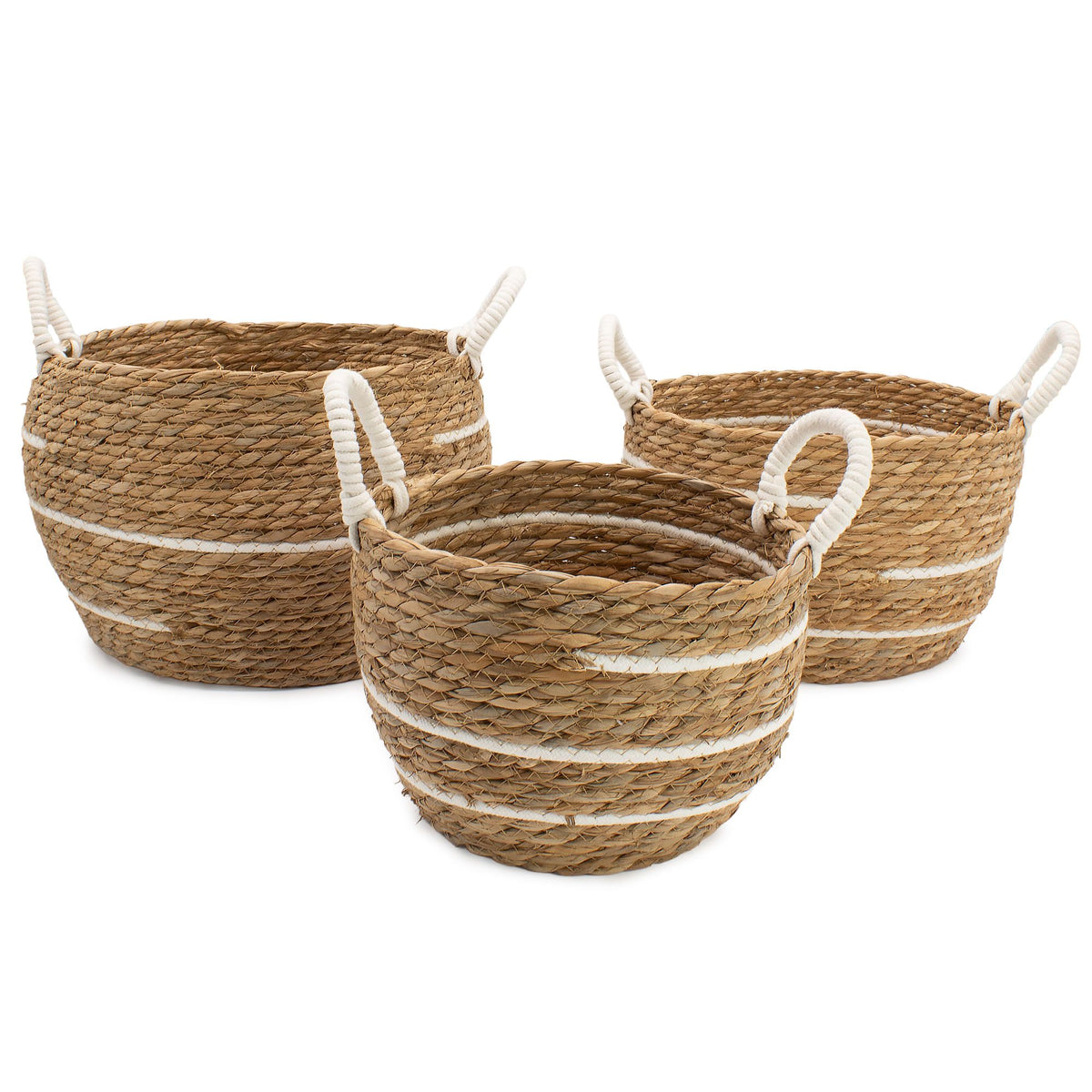 Cotton & Seagrass Large Baskets – Natural Stripes – Set of 3