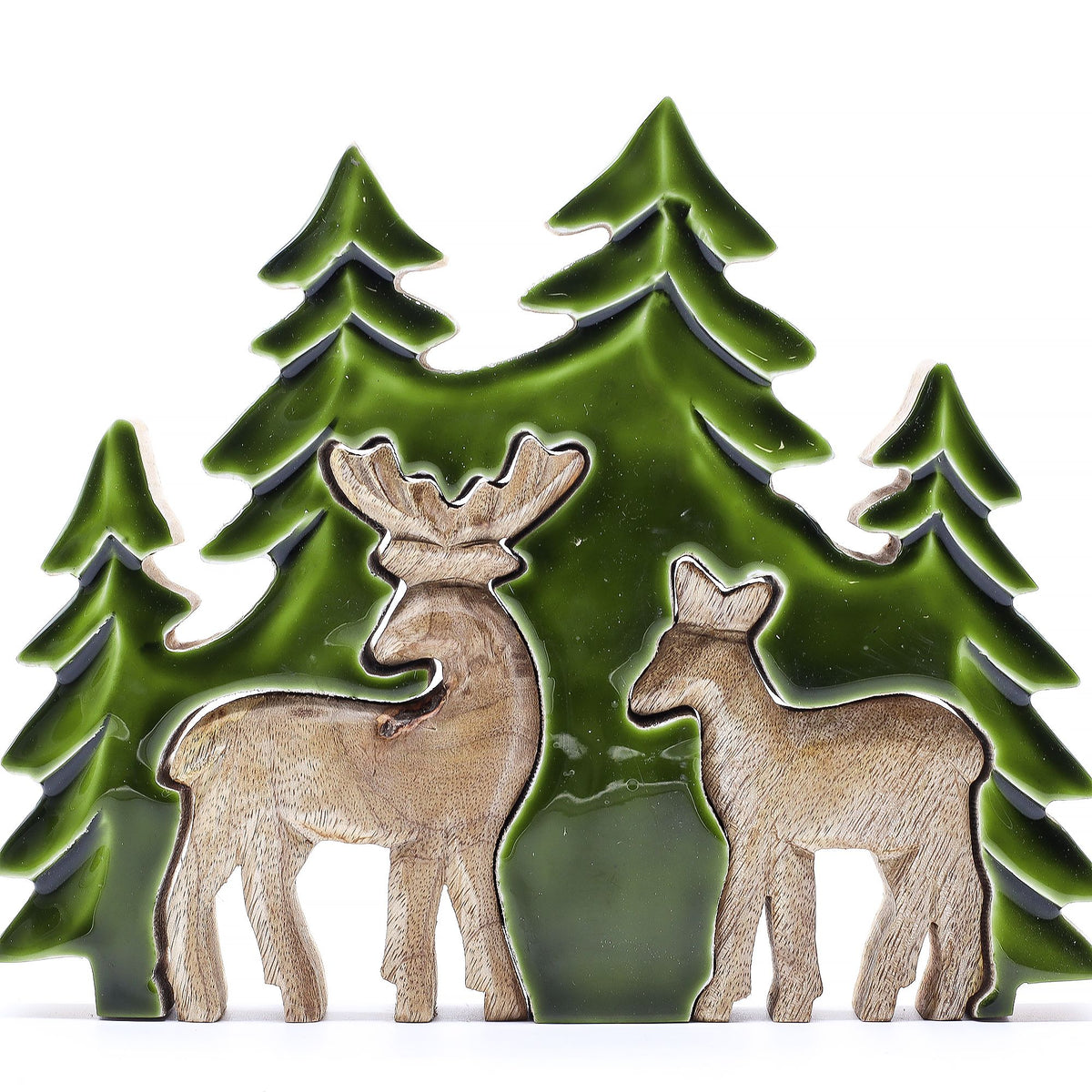 Lost in the Forrest -  Two Dear in the Forrest 3D Wooden Decoration - 18x23cm