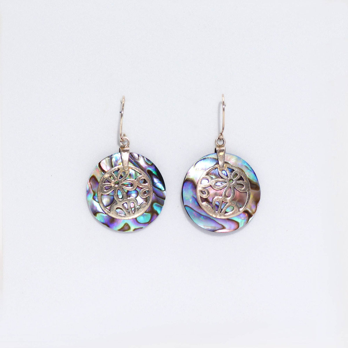Shell & Silver Earrings - Flowers - Abalone