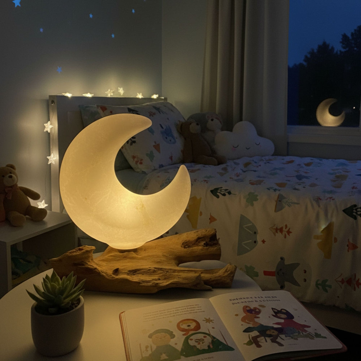 DriftGlow Lamp Crackle Half Moon Shade - Grey