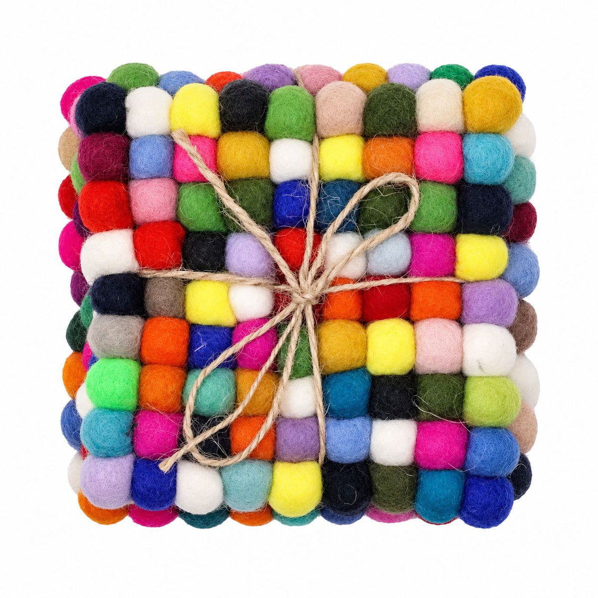 Felt Ball Square Coasters - Multi Grey colour (set of 4)